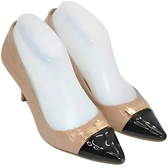 Coach Black Tan Beige Minimalist Cap Toe Spectator Patent Leather Heels Pumps 7 - Picture 2 of 14